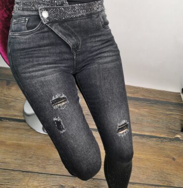 Spodnie jeansowe czarne z cyrkoniami